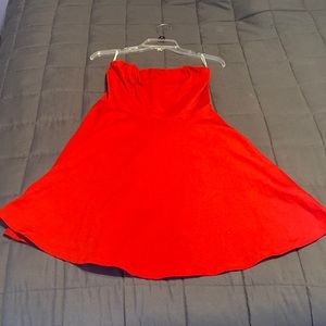 Red strapless mini dress
